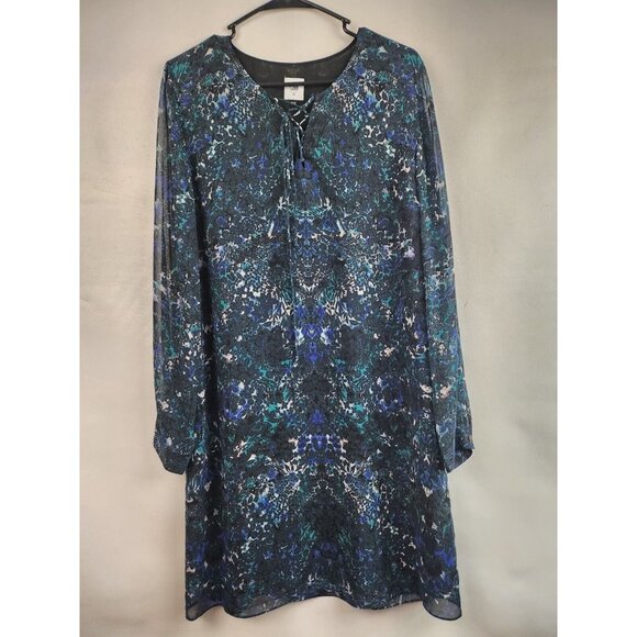 Cabi Blue Printed Chiffon Lace Up Neck #3339 Noel Eternity Dress Medium - Picture 2 of 9